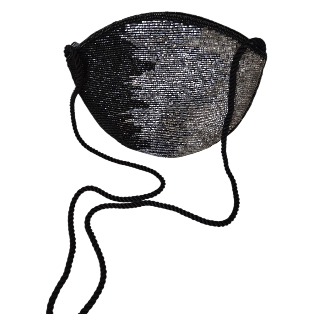 FUN Black & Silver Beaded "Vintage" Inspired Cocktail Purse/Evening Bag - Picture 7 of 9